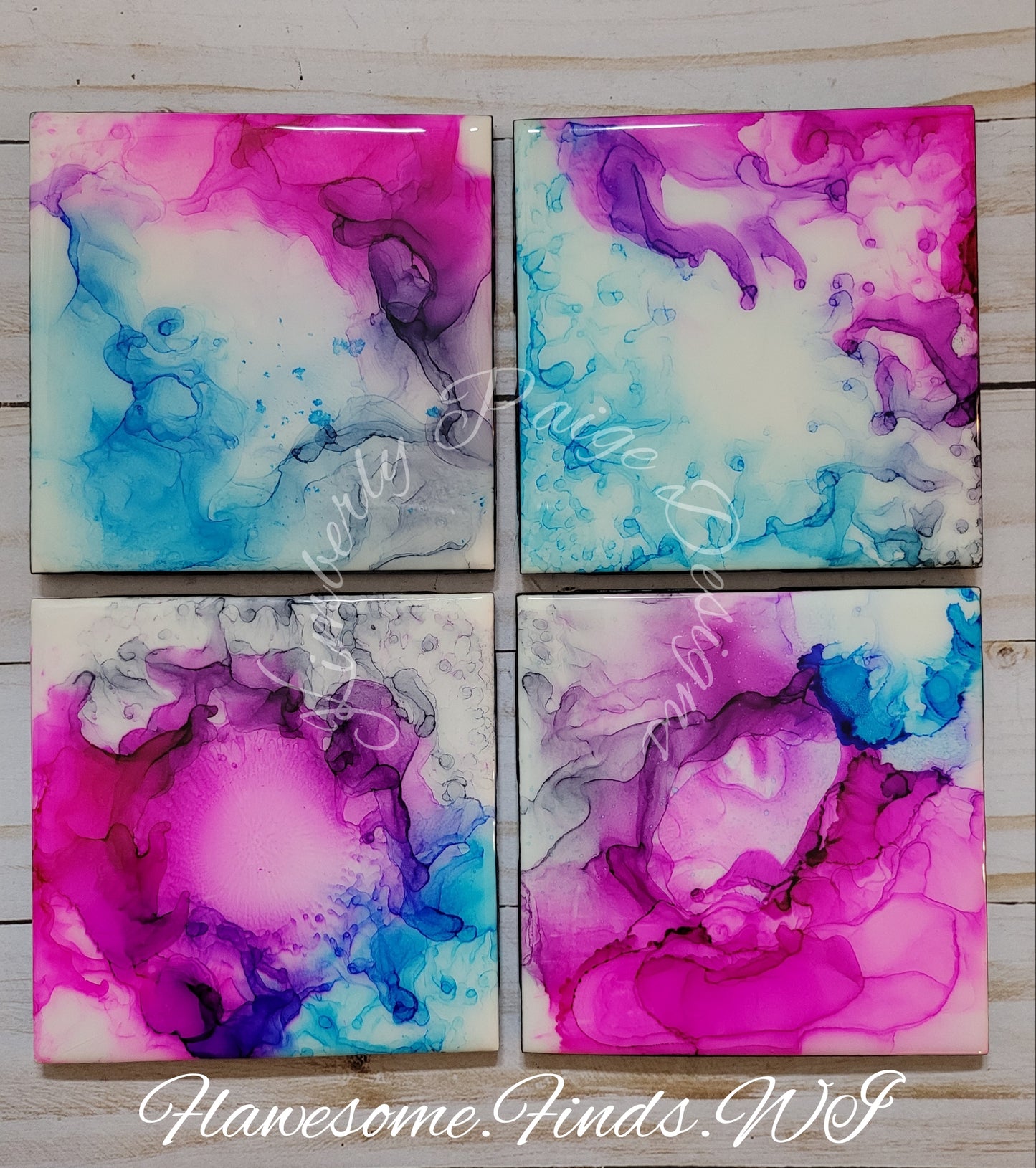 Whimsical Blue & Purple 4 Piece Coaster Set