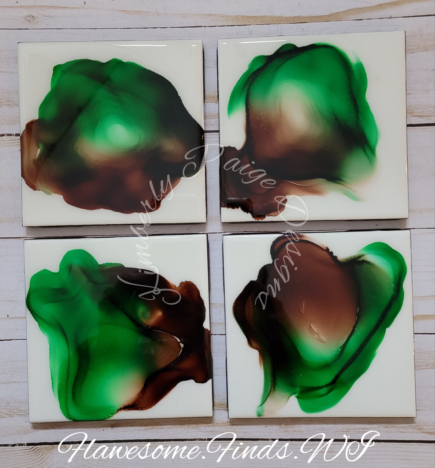 Green & Brown 4 Piece Coaster Set