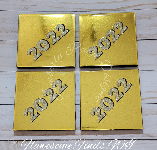 2022 Gold Glitter 4 Piece Coaster Set