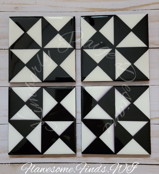 Abstract Black & White 4 Piece Coaster Set