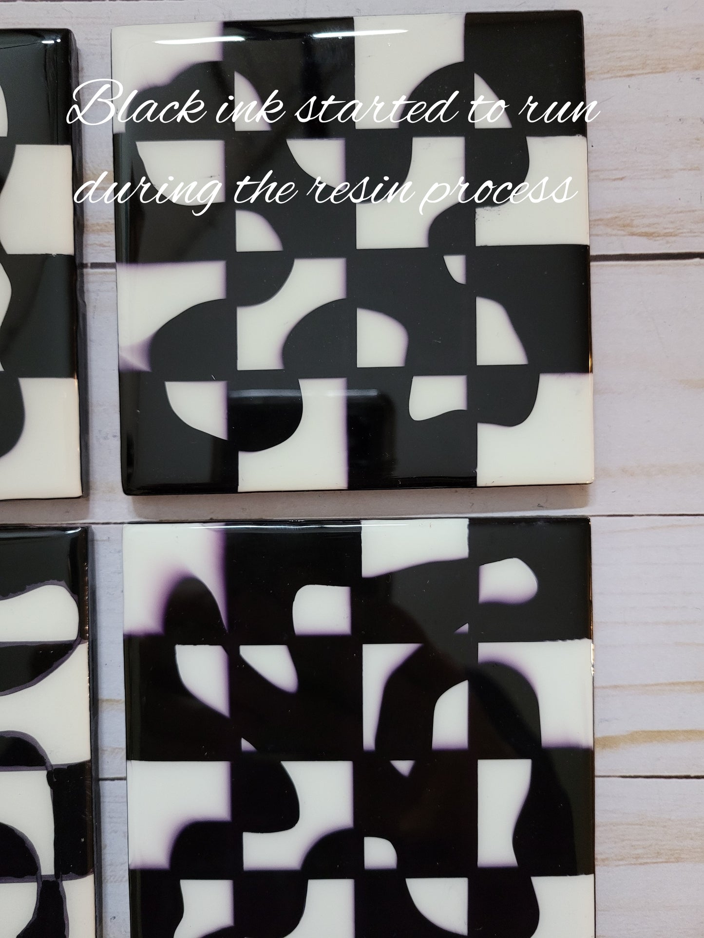 Abstract Black & White Checkerboard 4 Piece Coaster Set