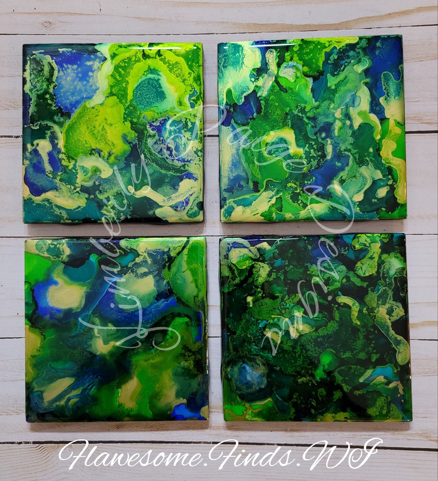 Gold, Green & Blue 4 Piece Coaster Set