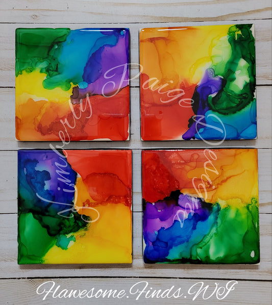Abstract Rainbow Set #1 4 Piece Coaster Set