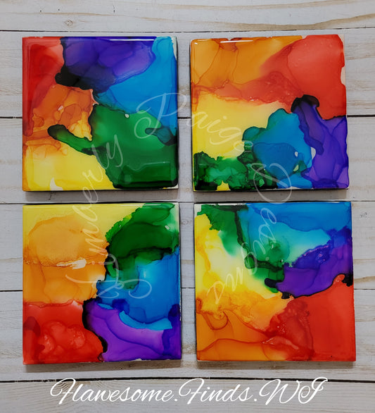 Abstract Rainbow Set #2 4 Piece Coaster Set