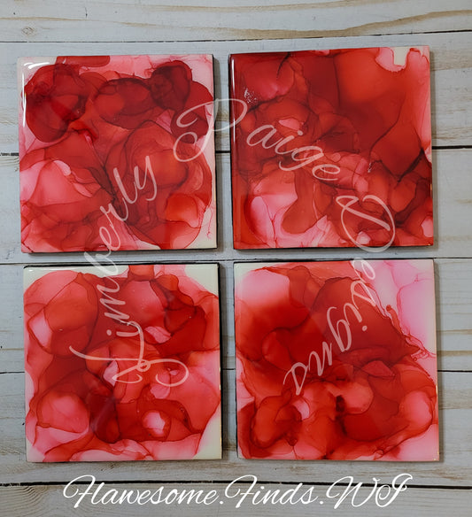 Red is for Roses 4 Piece Coaster Set