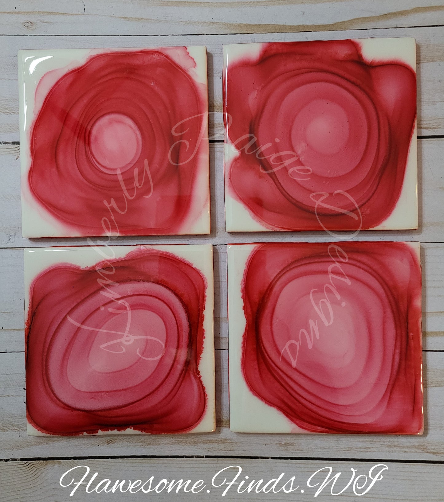 Circles of Red 4 Piece Coaster Set