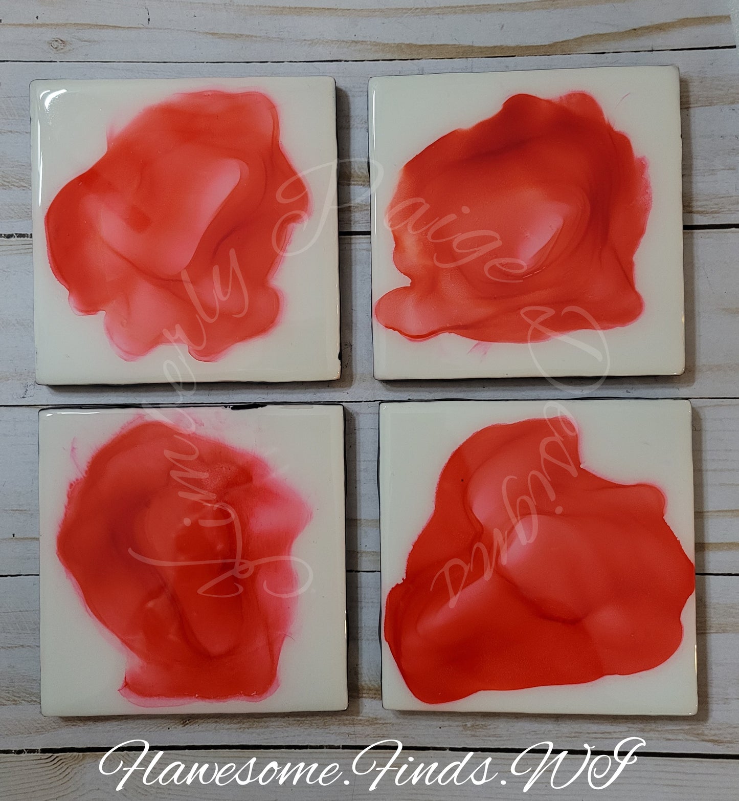 Red & White 4 Piece Coaster Set