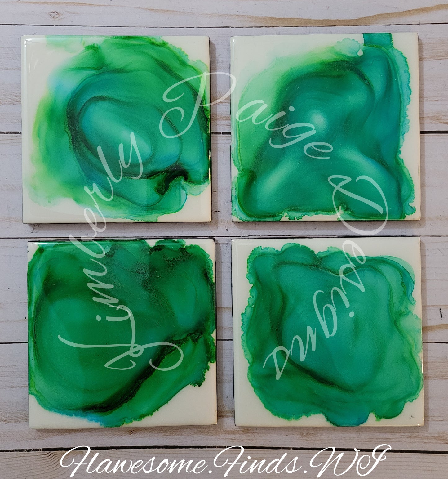 Teal Green Set #1 - 4 Piece Coaster Set