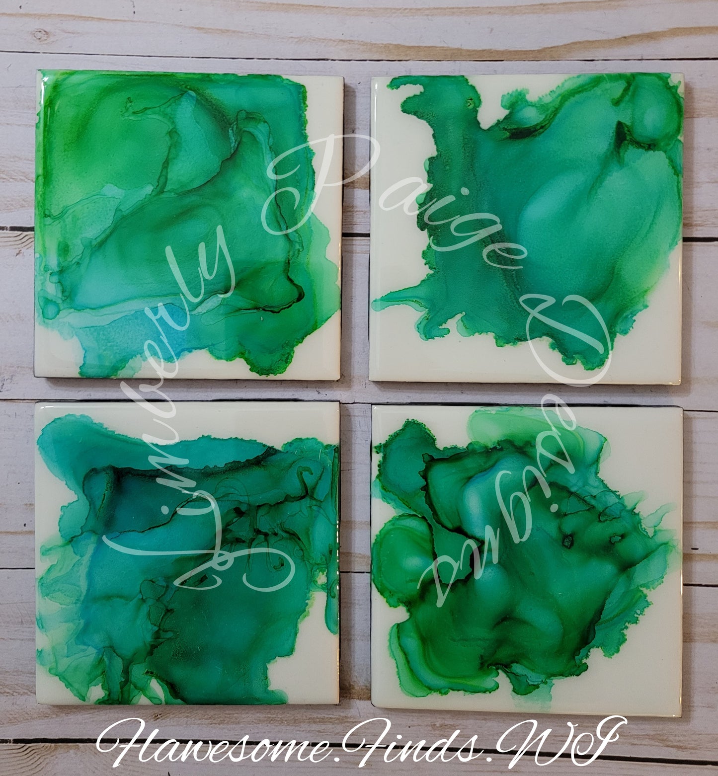 Teal Green Set #3 - 4 Piece Coaster Set