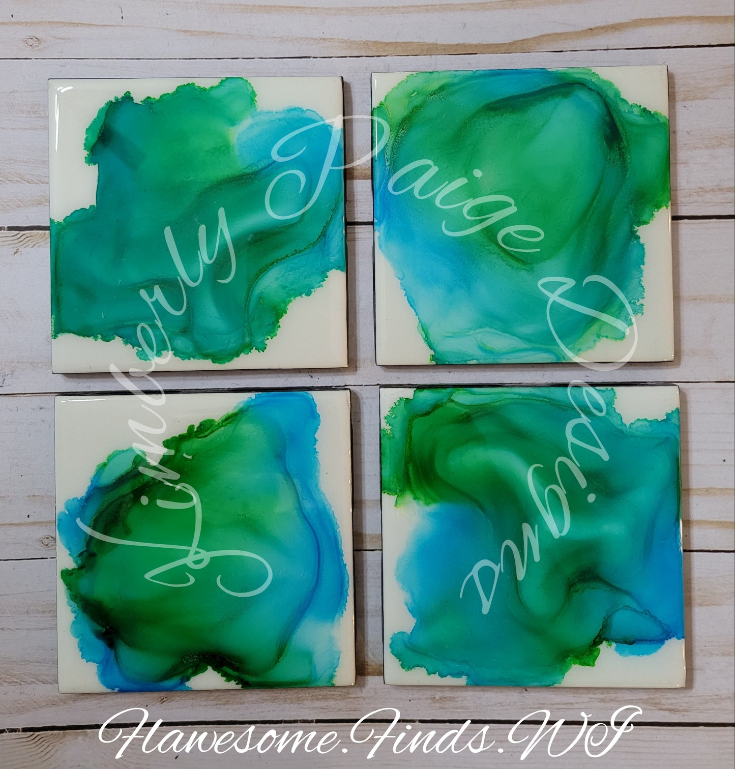 Teal Green Set #2 - 4 Piece Coaster Set