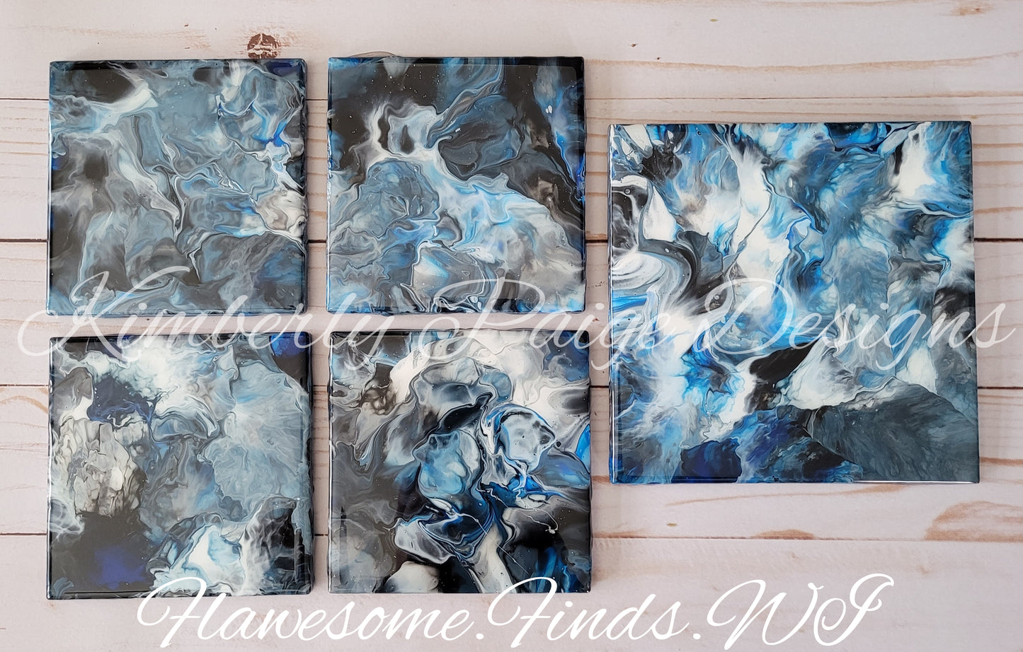 Black, Blue & White 5 Piece Coaster Set