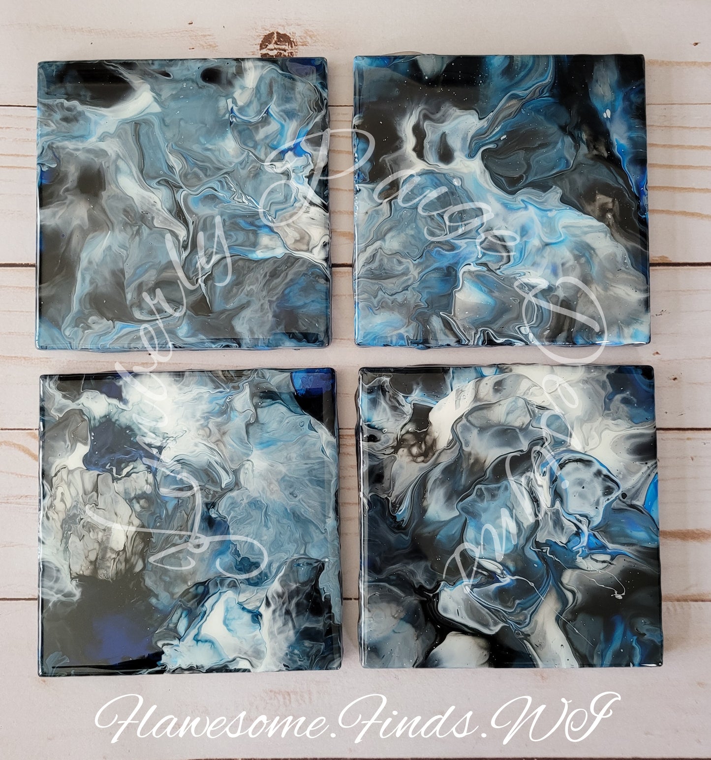 Black, Blue & White 5 Piece Coaster Set