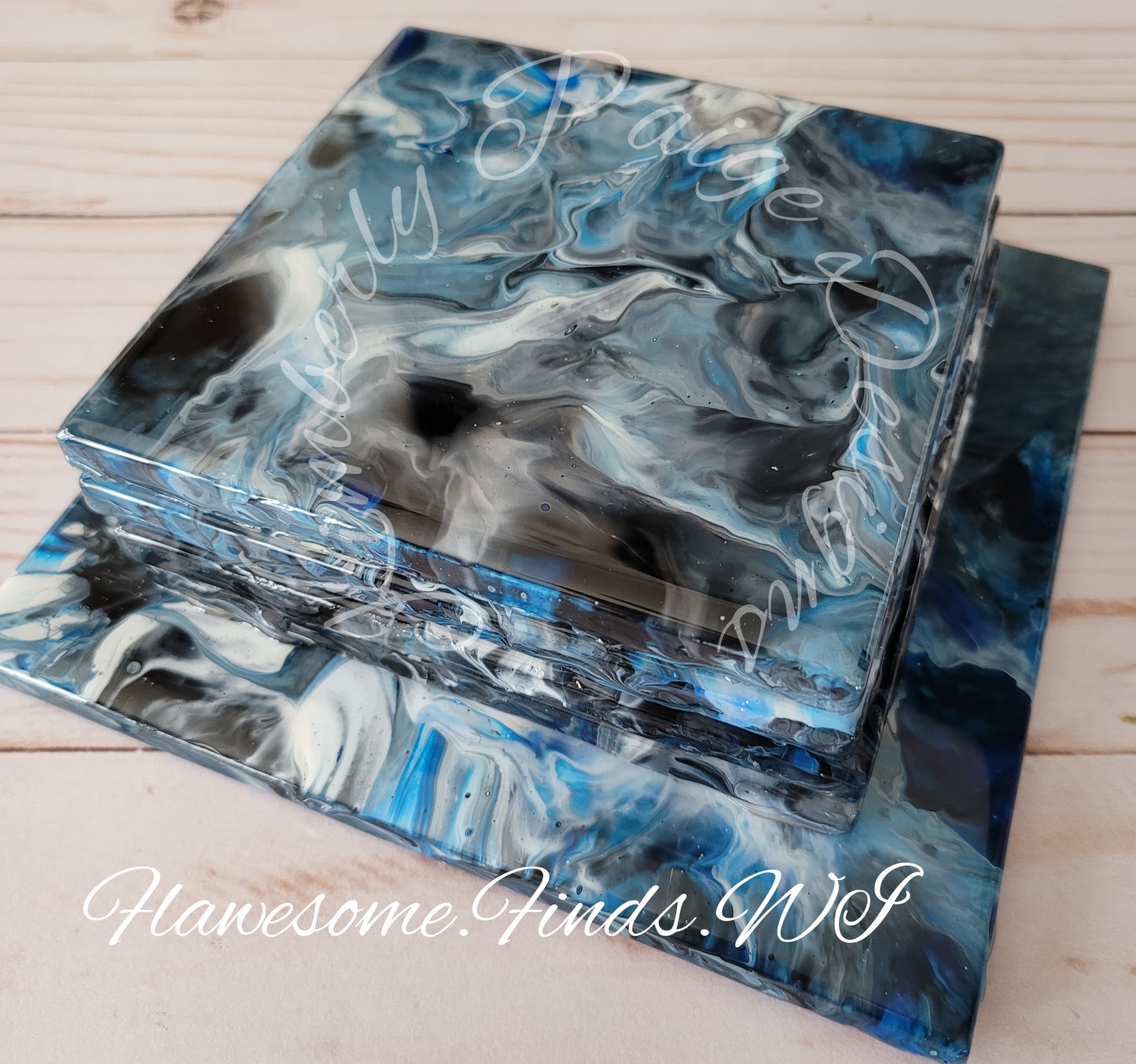 Black, Blue & White 5 Piece Coaster Set