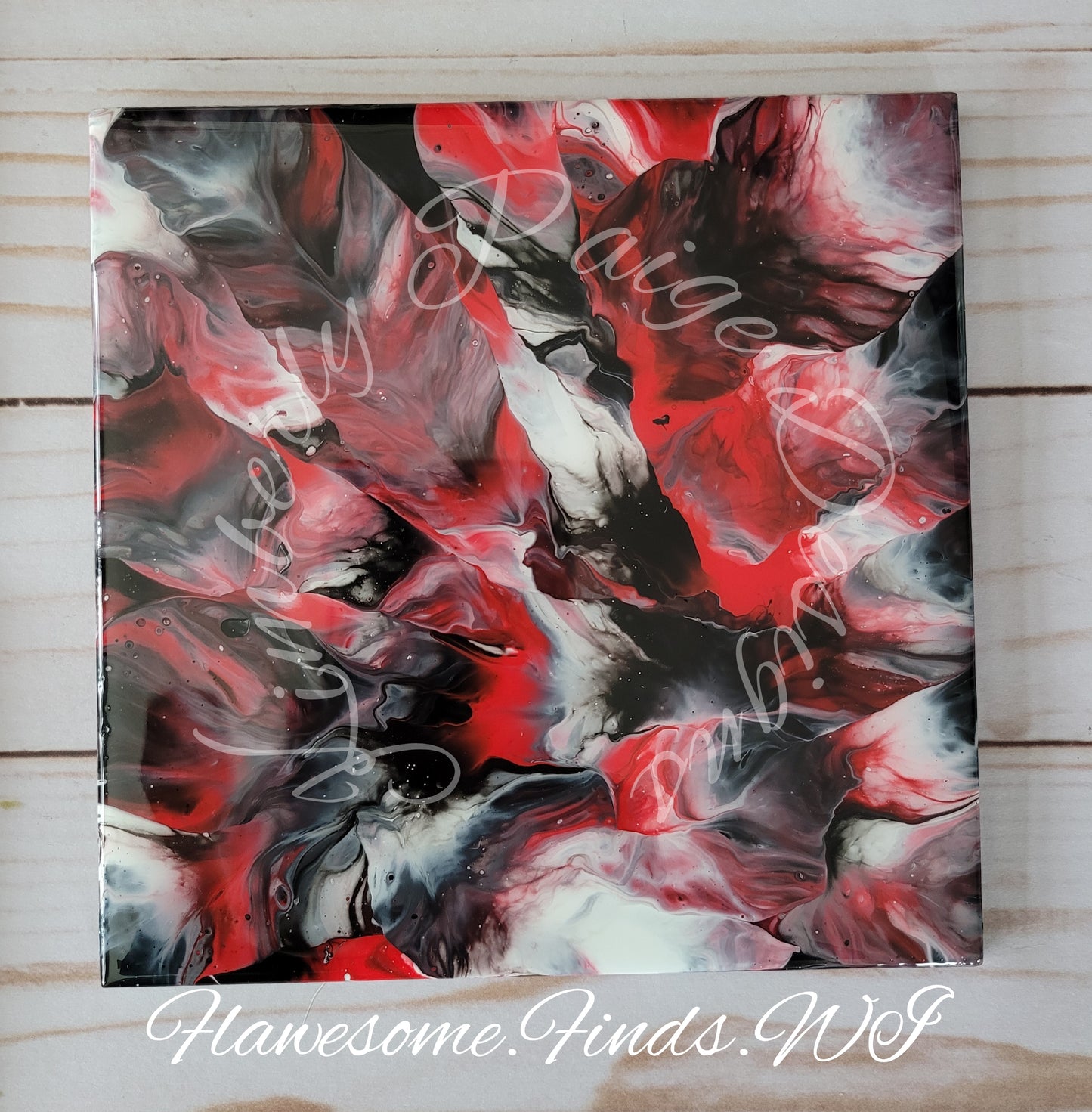 Red Black White Abstract 5 Piece Coaster Set