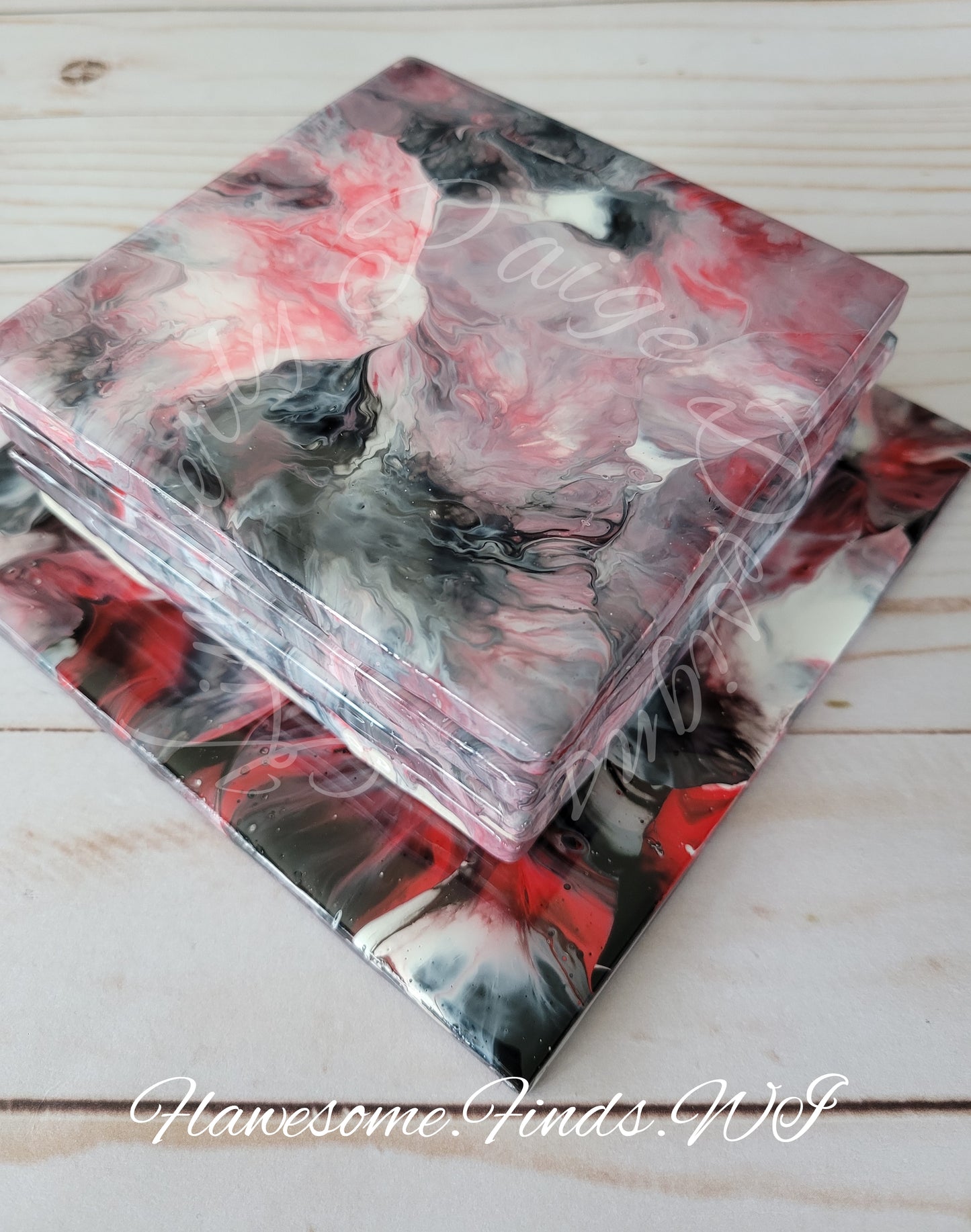 Red Black White Abstract 5 Piece Coaster Set