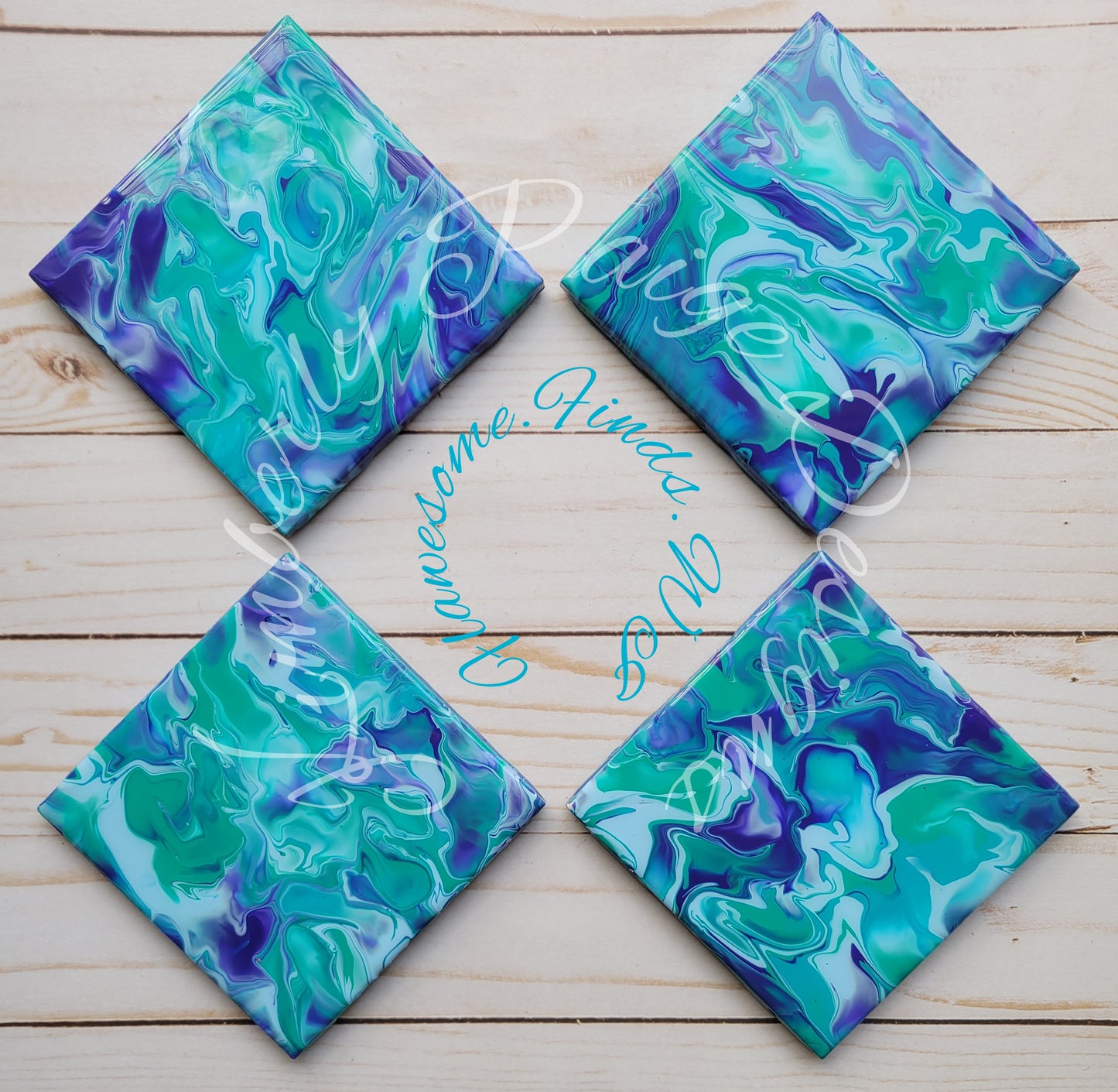 Teal, Blue Violet, Aquamarine (Line Effect) 4 Piece Coaster Set