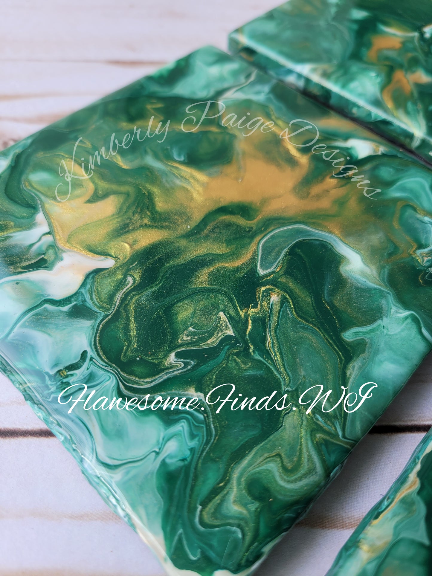 Green, Gold & White 4 Piece Coaster Set