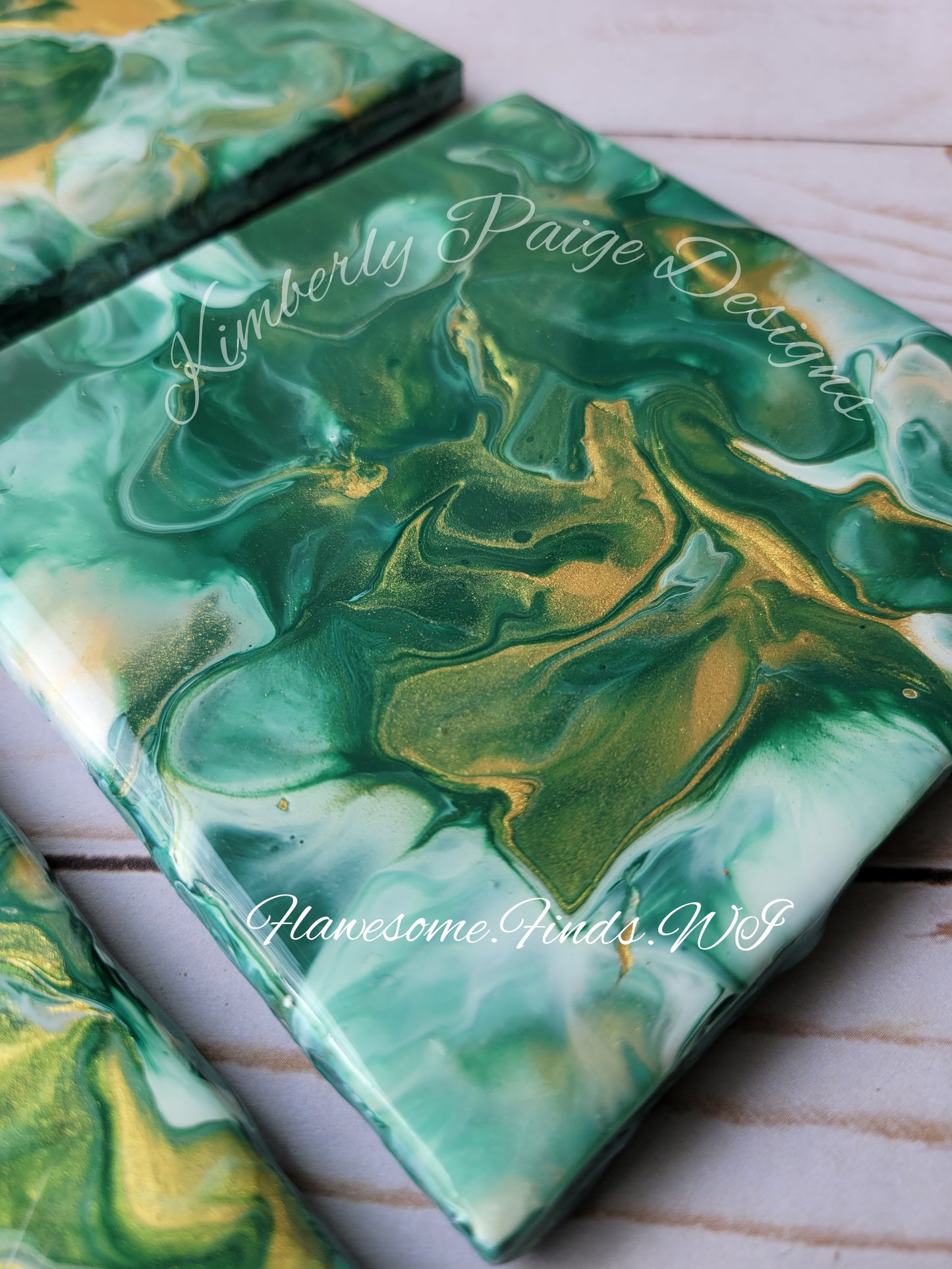 Green, Gold & White 4 Piece Coaster Set