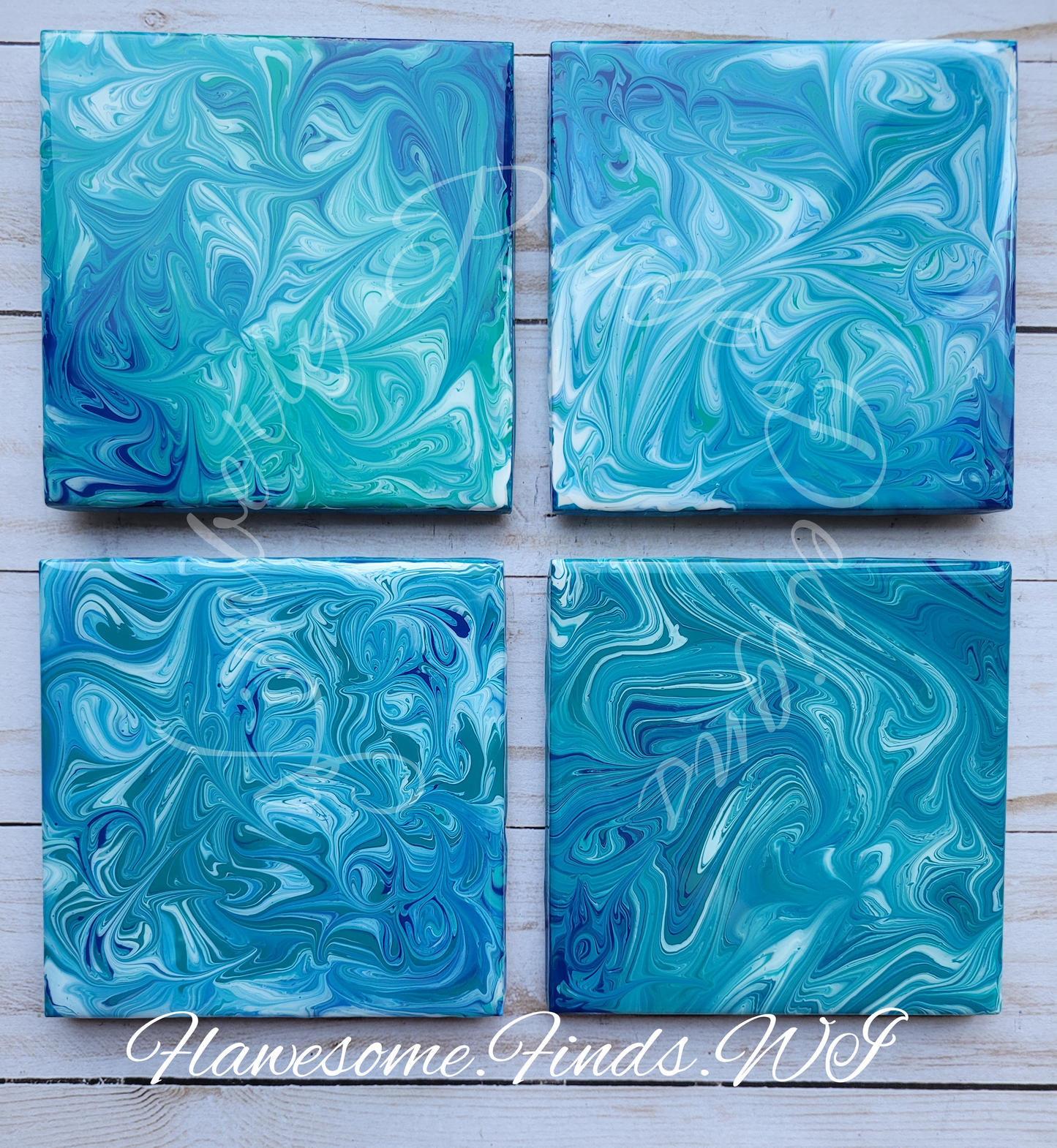 Ocean Blue Swirls 4-Piece Coaster Set